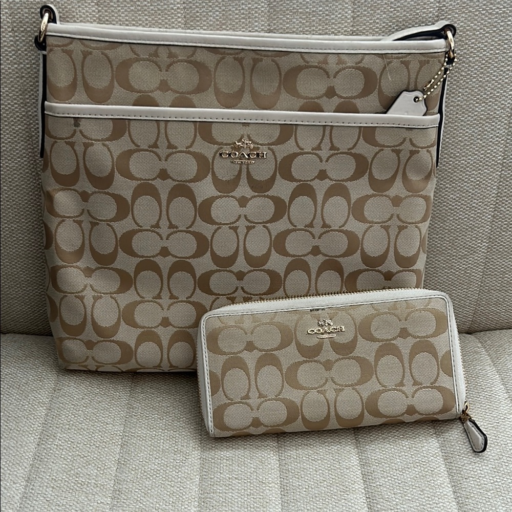 Coach Tan Signature Crossbody Bag and Wallet Set